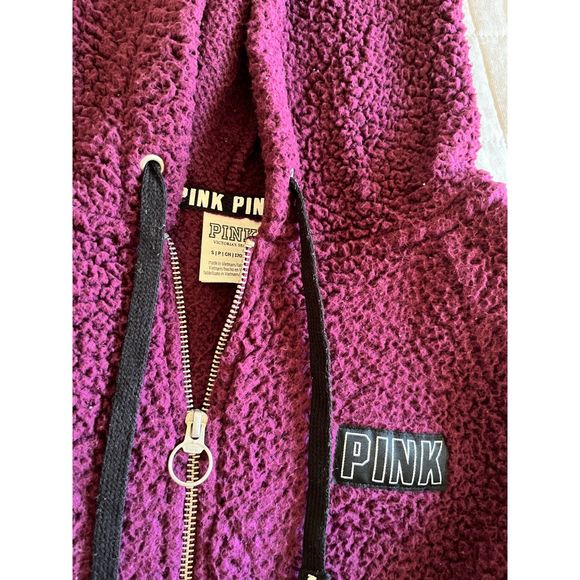 PINK Victorias Secret Sherpa Hoodie Half Zip Plum - Picture 4 of 5